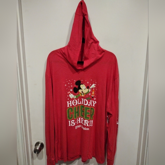 Disney Tops - NWT Disney Parks Mickey Christmas Party Holiday Cheer 2018 Hooded Shirt Sz XXL